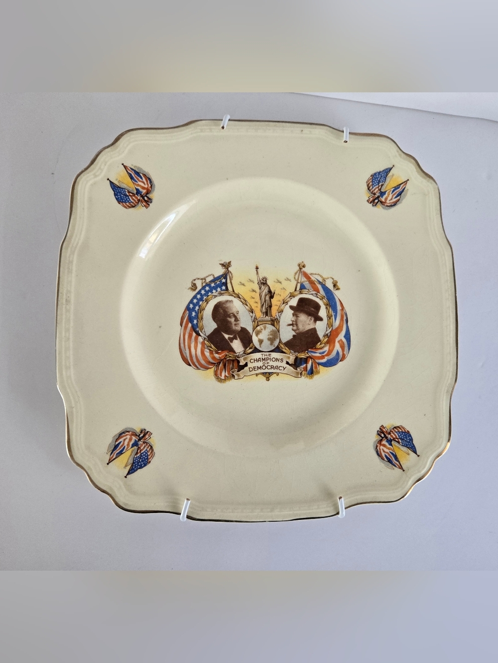 Plate Churchill & Roosevelt "The Champions of Democracy" Vtg